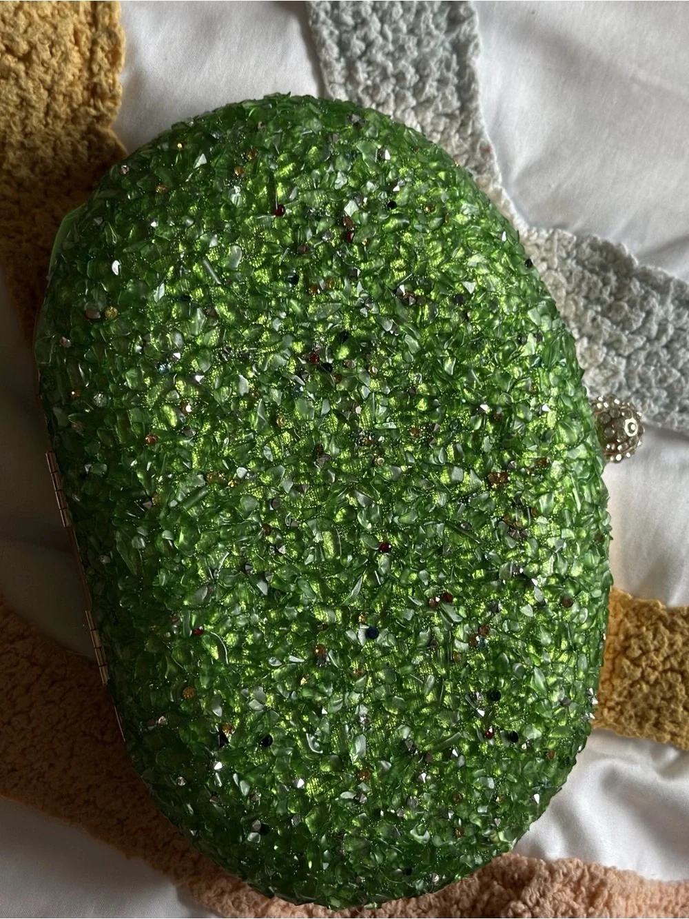Green Beaded Crystal Oval Clutch